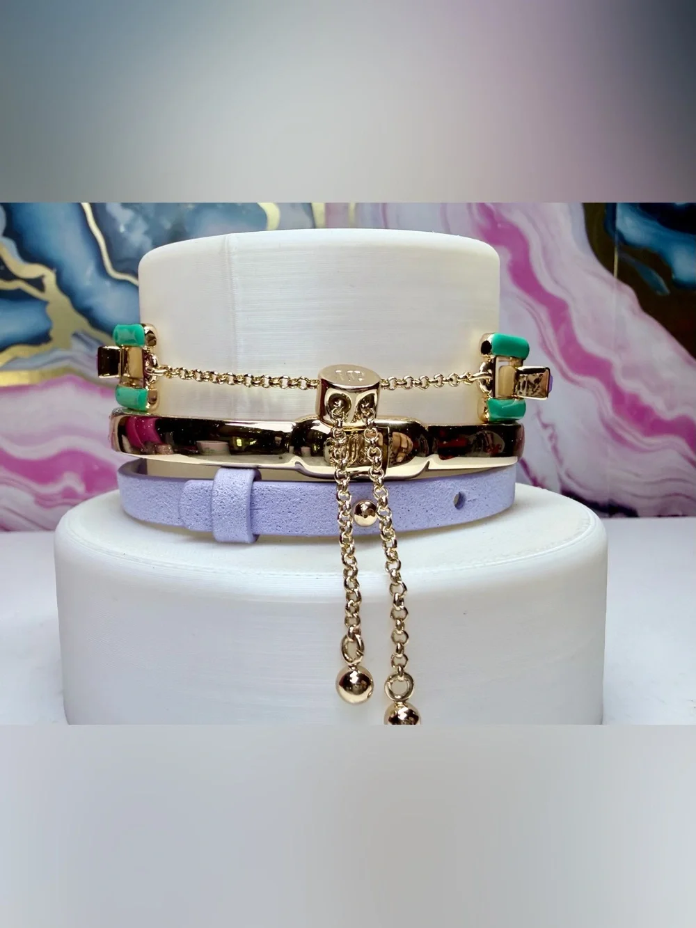 Bomb Party 2026 Summer Bracelet Stack- Emerald Eden on Gold. ST17355